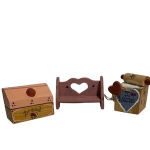 Miniature Wooden Kitchen Decor Set Dollhouse Baking Breadbox Shelf Pink Blue